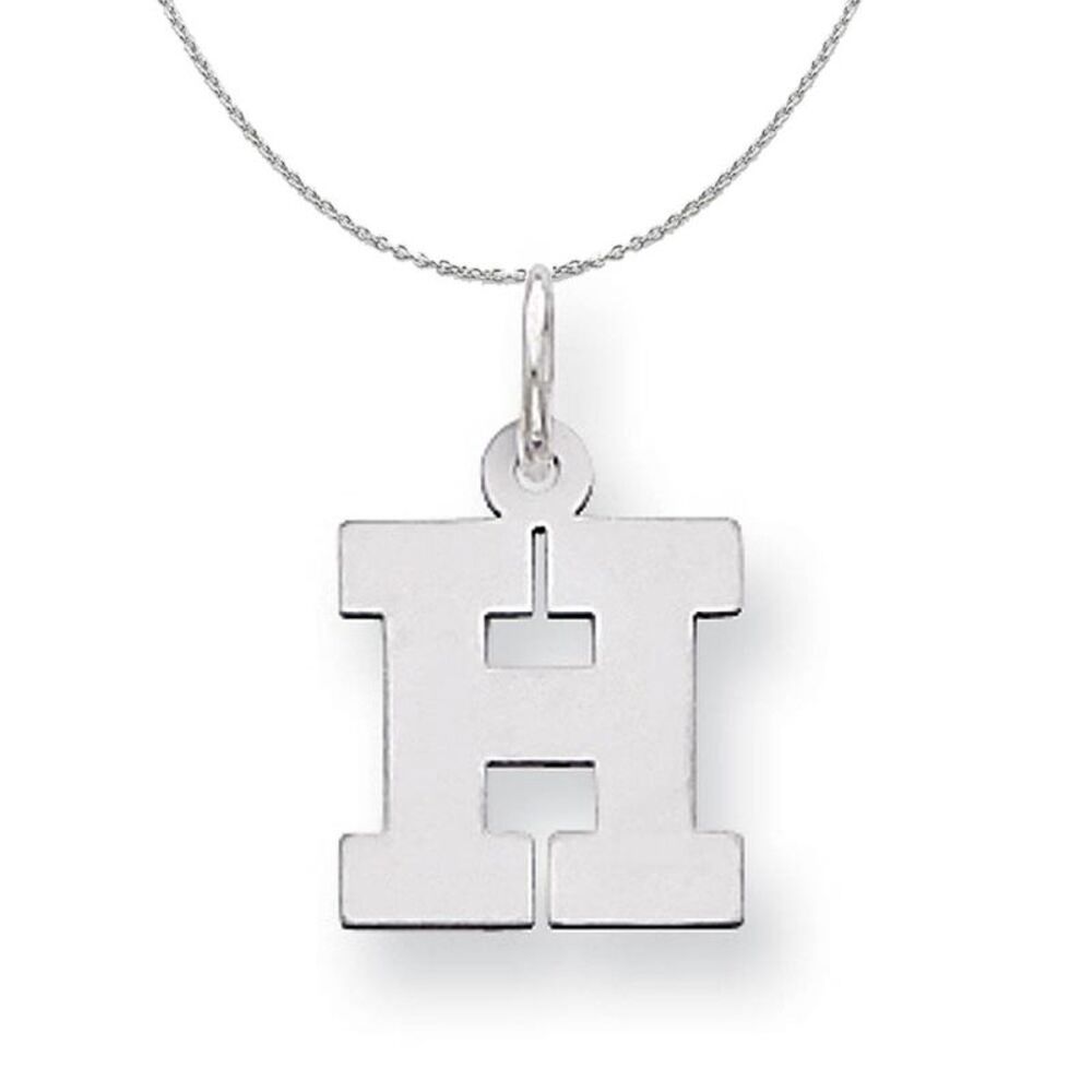 Silver, Amanda Collection Small Block Style Initial H Necklace - 24 In